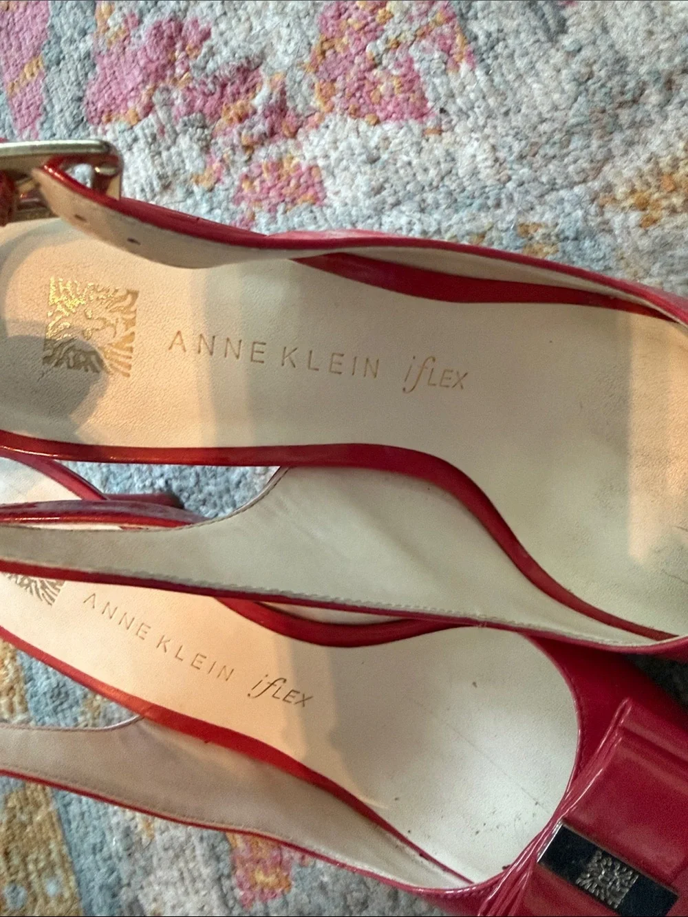 Anne Klein Red Slingback Peep-Toe Heels with Bow EUC